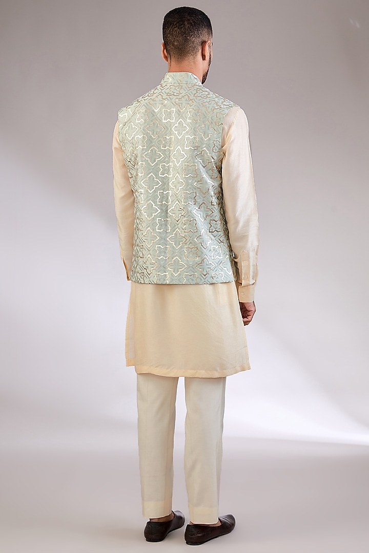 Grey Silk Embroidered Nehru Jacket by AL USTAAD at Pernia's Pop Up Shop