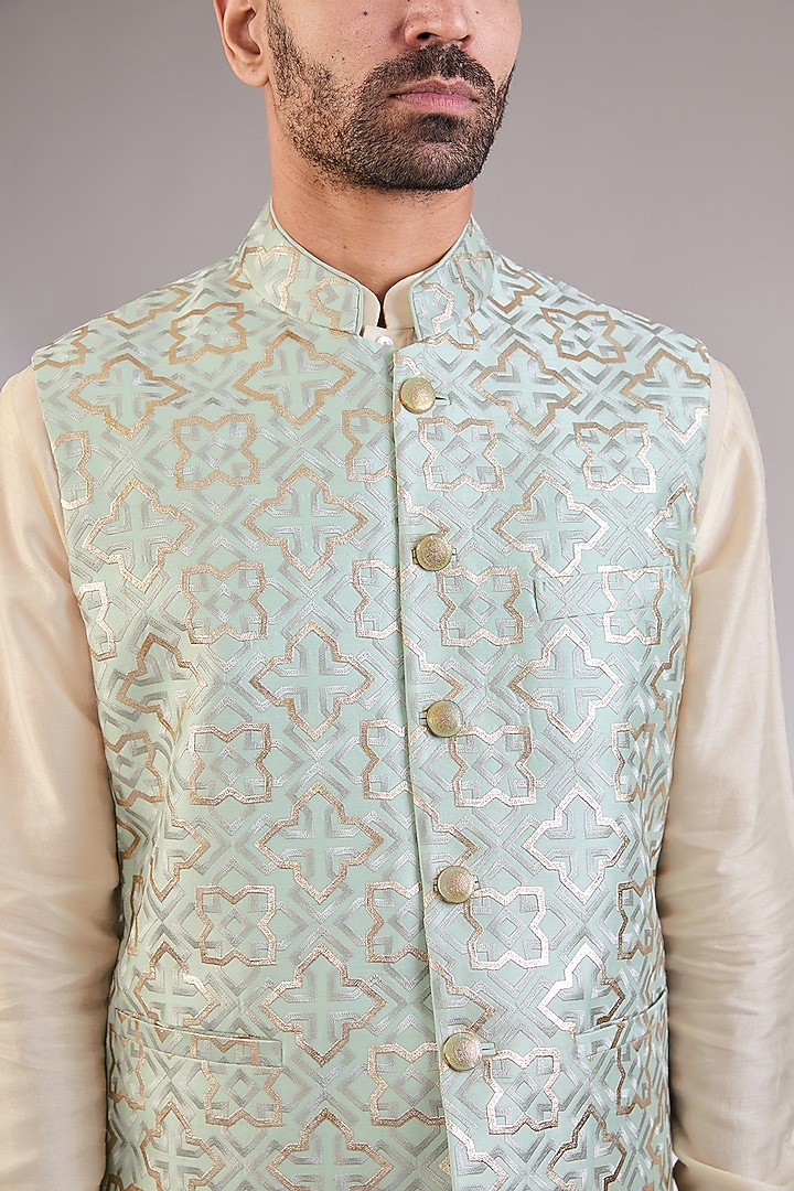 Grey Silk Embroidered Nehru Jacket by AL USTAAD at Pernia's Pop Up Shop