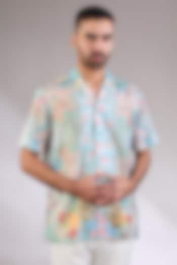 Multi-Colored Satin Silk Printed Bowling Shirt by AL USTAAD at Pernia's Pop Up Shop