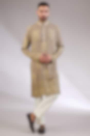 Brown Chikankari Tilla Work & Thread Embroidered Kurta Set by AL USTAAD at Pernia's Pop Up Shop