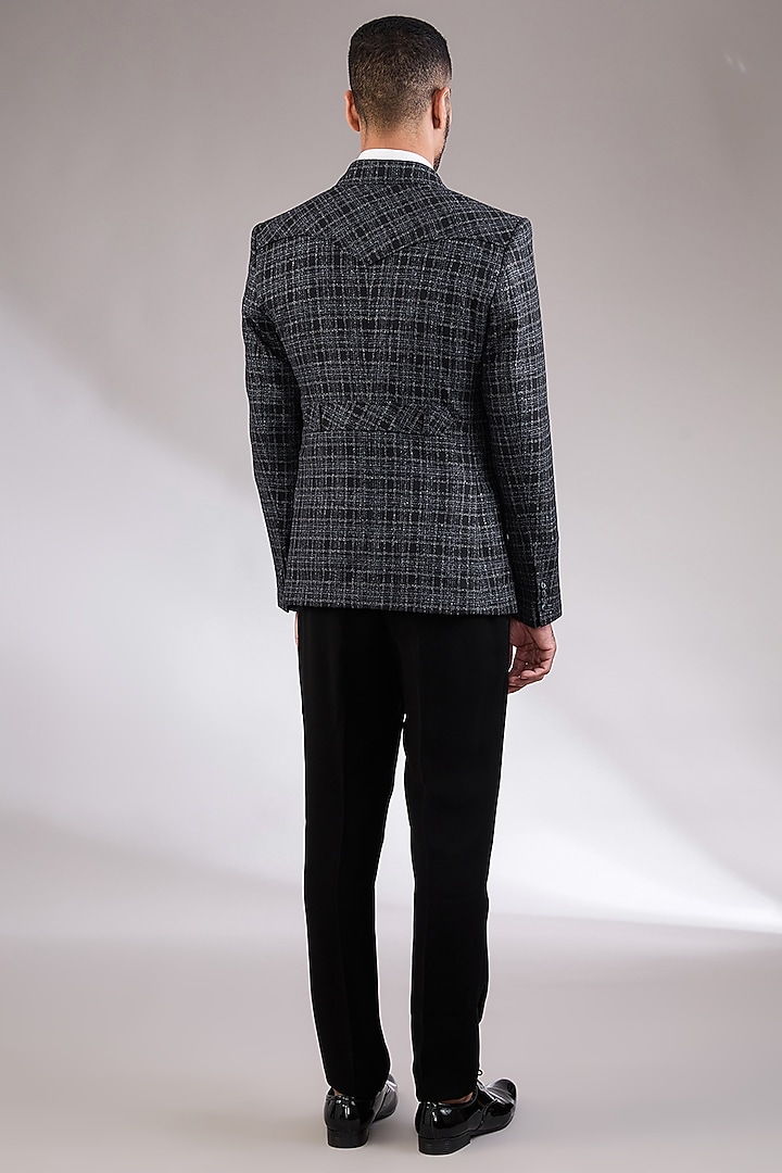 Blue-Grey Tweed Fabric Blazer by AL USTAAD at Pernia's Pop Up Shop
