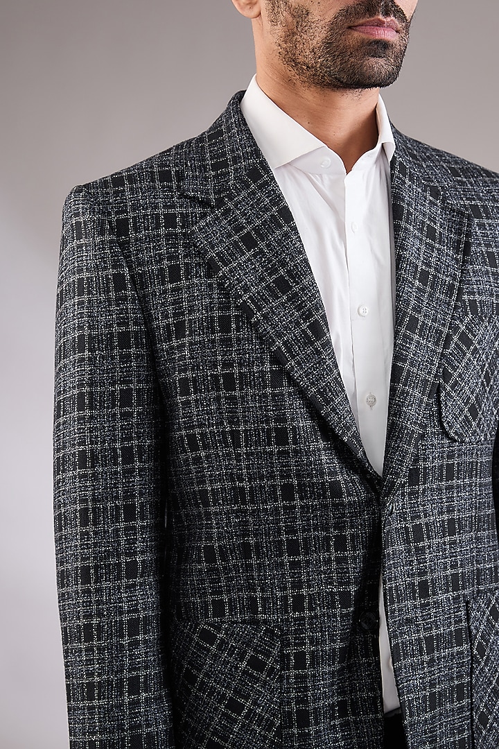 Blue-Grey Tweed Fabric Blazer by AL USTAAD at Pernia's Pop Up Shop