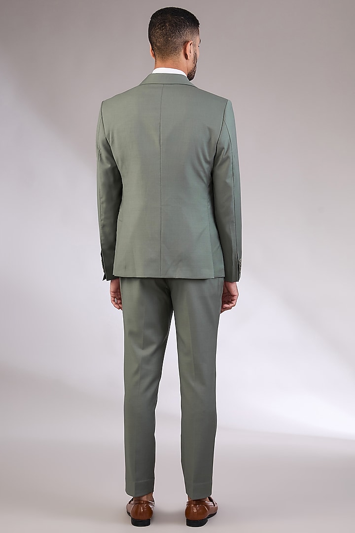 Green Wool Fabric Blazer Set by AL USTAAD at Pernia's Pop Up Shop
