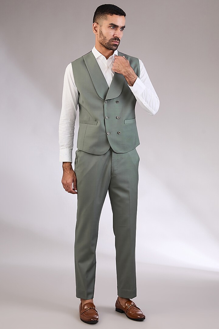 Green Wool Fabric Blazer Set by AL USTAAD at Pernia's Pop Up Shop