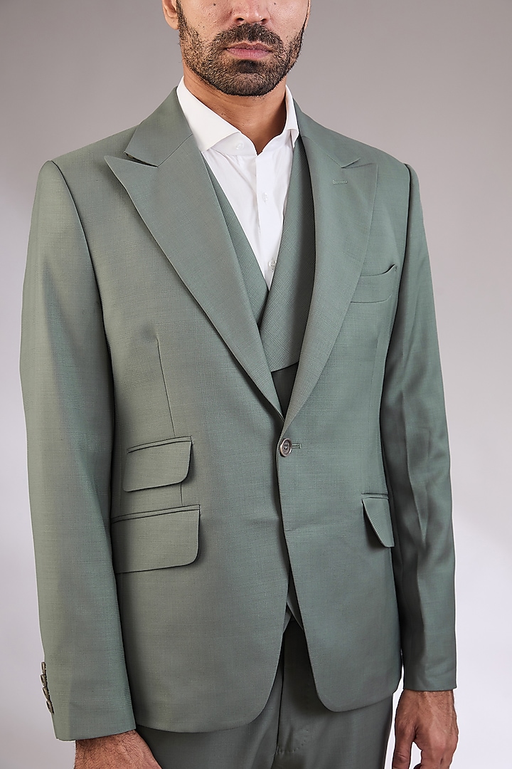 Green Wool Fabric Blazer Set by AL USTAAD at Pernia's Pop Up Shop