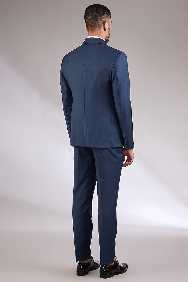 Navy Blue Wool Fabric Blazer Set by AL USTAAD at Pernia's Pop Up Shop