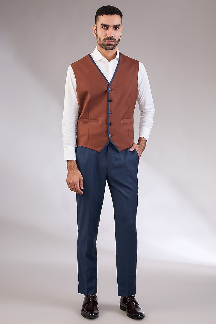 Navy Blue Wool Fabric Blazer Set by AL USTAAD at Pernia's Pop Up Shop