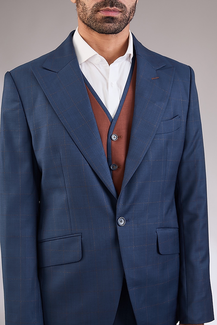 Navy Blue Wool Fabric Blazer Set by AL USTAAD at Pernia's Pop Up Shop