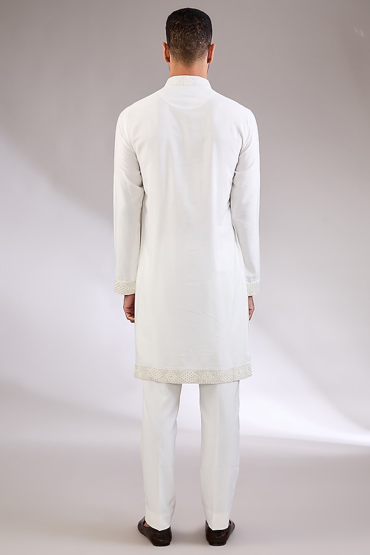 Ivory Silk Thread & Machine Embroidered Wedding Bandhgala Set by AL USTAAD at Pernia's Pop Up Shop