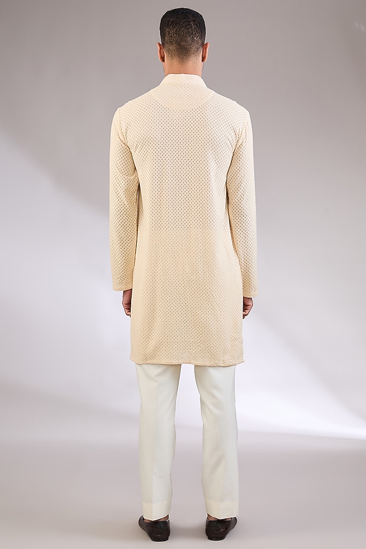 Beige Gold Silk Embroidered Nehru Jacket Set by AL USTAAD at Pernia's Pop Up Shop