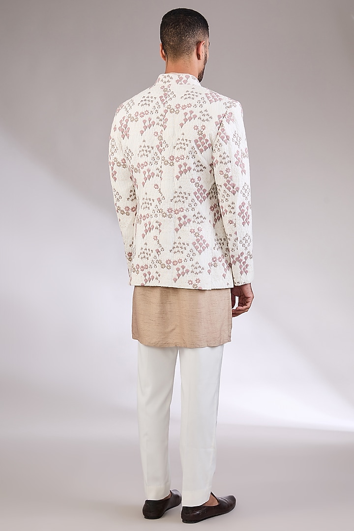 Off-White Silk Wedding Bandhgala Set by AL USTAAD at Pernia's Pop Up Shop