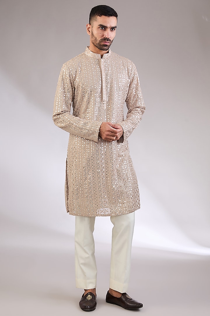 Brown Silk Mirror Work Kurta by AL USTAAD