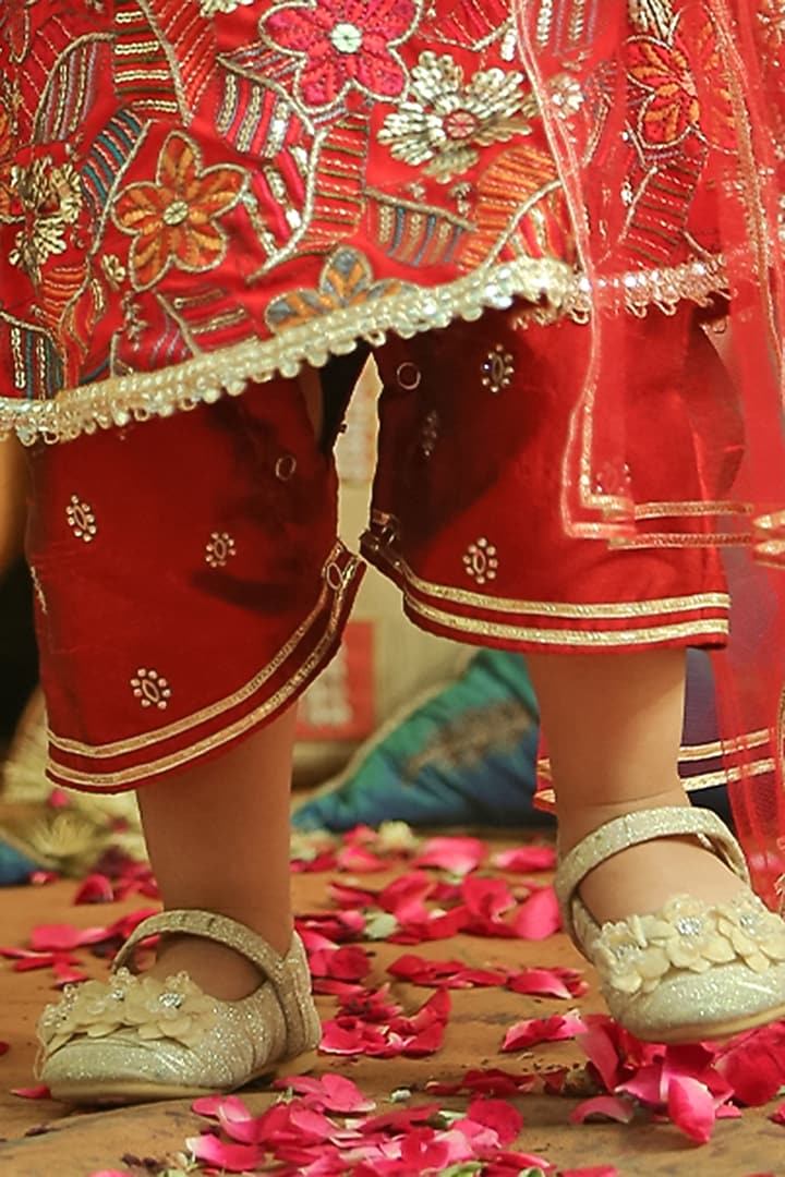 Red Georgette Embroidered Romper For Girls by Alyaansh Couture at Pernia's Pop Up Shop