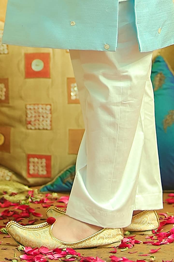 Blue Silk Embroidered Sherwani Set For Boys by Alyaansh Couture at Pernia's Pop Up Shop
