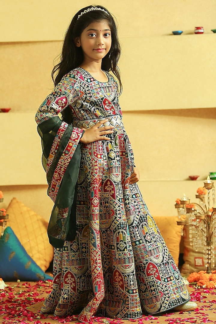 Multi-Colored Georgette Embroidered Anarkali Set For Girls by Alyaansh Couture at Pernia's Pop Up Shop