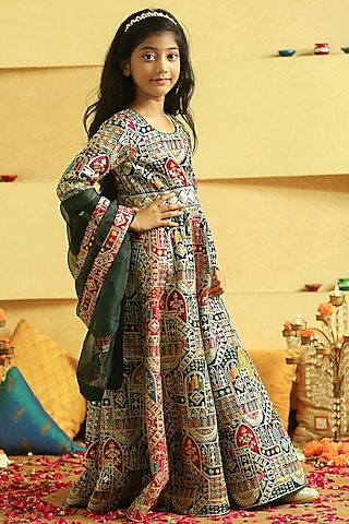 Multi-Colored Georgette Embroidered Anarkali Set For Girls by Alyaansh Couture
