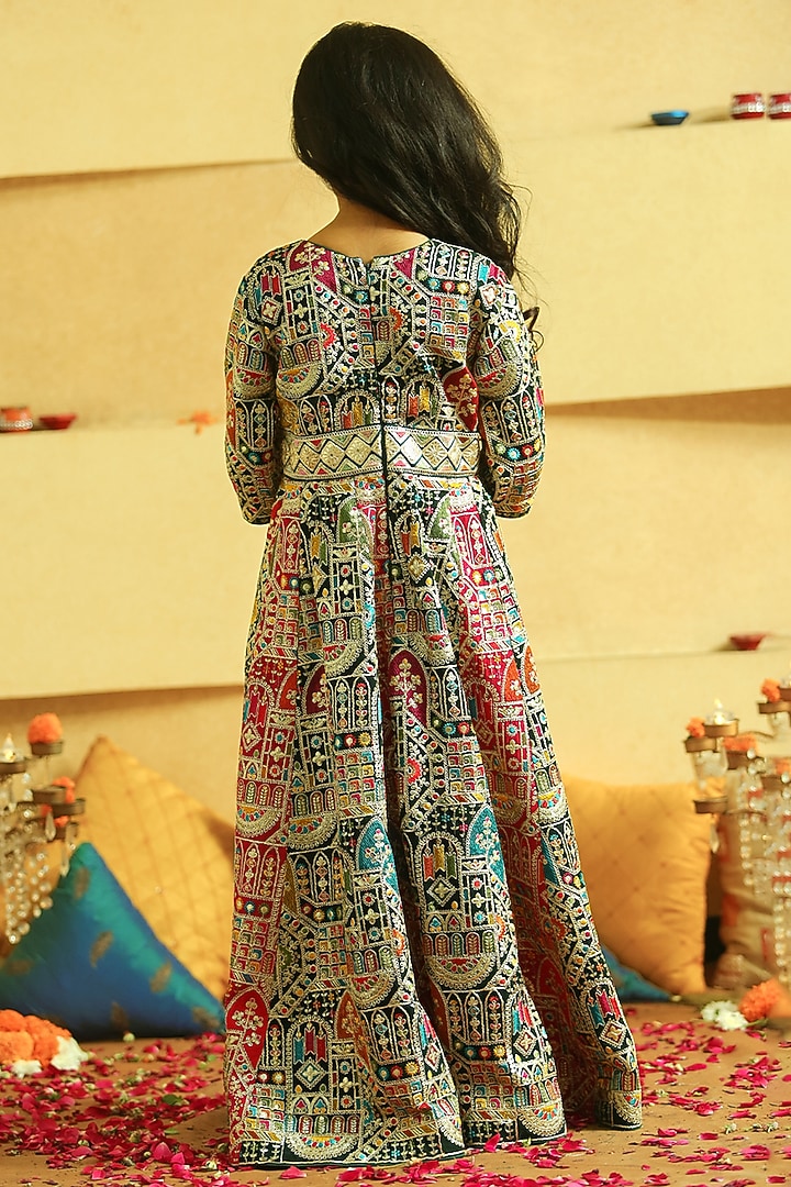 Multi-Colored Georgette Embroidered Anarkali Set For Girls by Alyaansh Couture at Pernia's Pop Up Shop