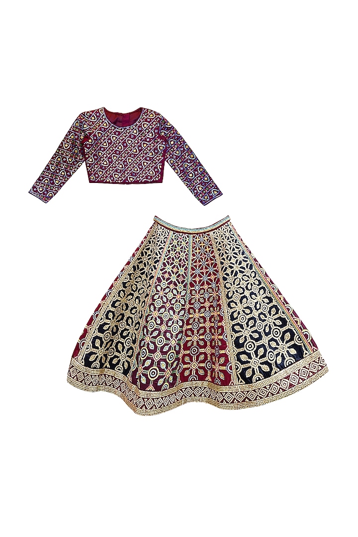 Multi-Colored Silk Embroidered Lehenga Set For Girls by Alyaansh Couture at Pernia's Pop Up Shop