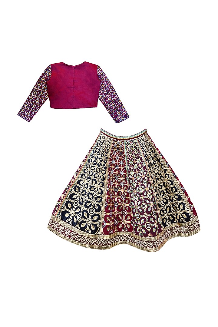 Multi-Colored Silk Embroidered Lehenga Set For Girls by Alyaansh Couture at Pernia's Pop Up Shop