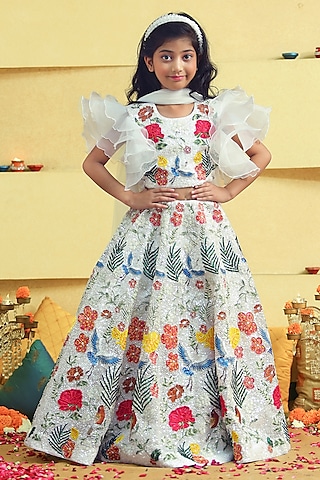 Multi-Colored Organza Embroidered Lehenga Set For Girls by Alyaansh Couture