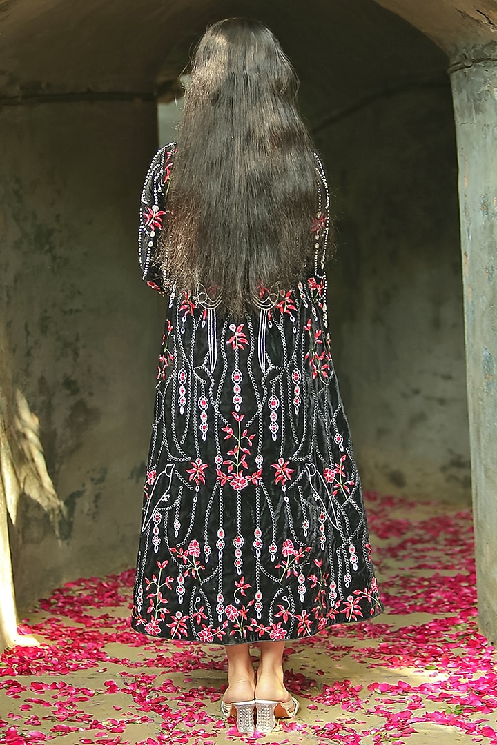 Black Velvet Embroidered Gown For Girls by Alyaansh Couture at Pernia's Pop Up Shop