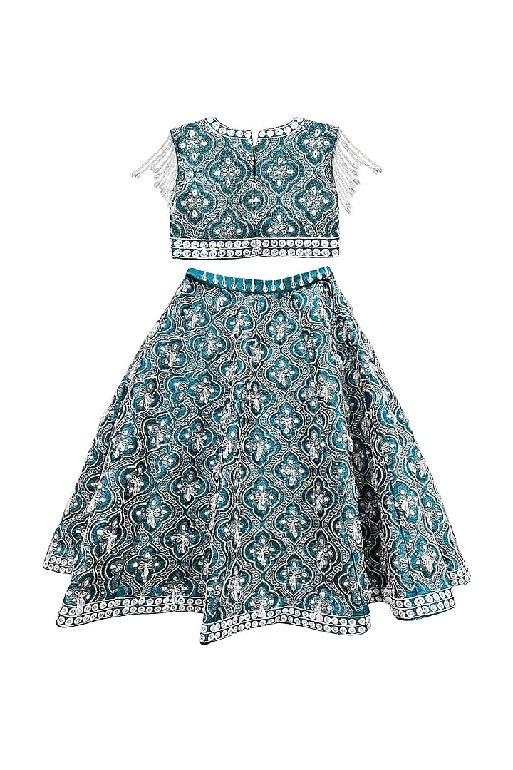 Blue Silk Embroidered Lehenga Set For Girls by Alyaansh Couture at Pernia's Pop Up Shop