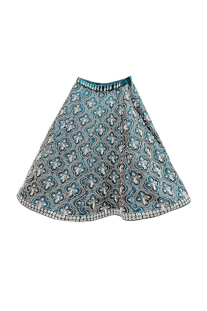 Blue Silk Embroidered Lehenga Set For Girls by Alyaansh Couture at Pernia's Pop Up Shop