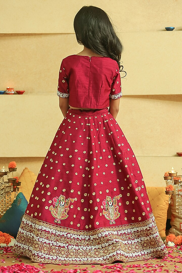 Purple Silk Embroidered Lehenga Set For Girls by Alyaansh Couture at Pernia's Pop Up Shop
