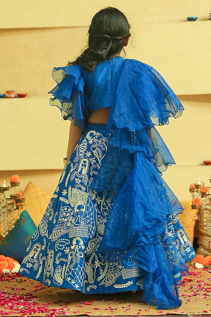 Blue Silk Embroidered Lehenga Set For Girls by Alyaansh Couture at Pernia's Pop Up Shop
