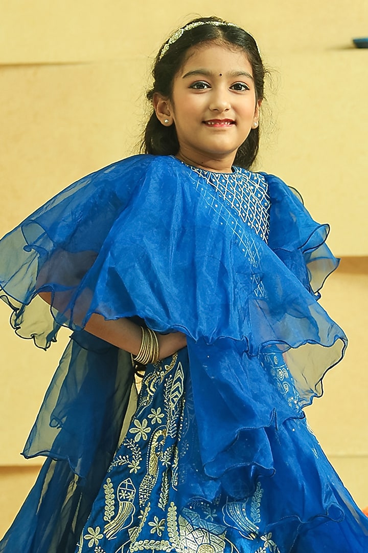 Blue Silk Embroidered Lehenga Set For Girls by Alyaansh Couture at Pernia's Pop Up Shop