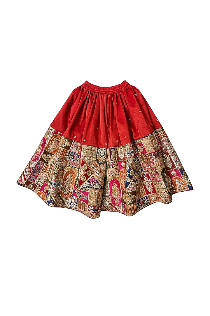 Red Silk Embroidered Lehenga Set For Girls by Alyaansh Couture at Pernia's Pop Up Shop
