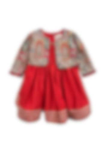 Red Silk Jacket Dress For Girls by Alyaansh Couture at Pernia's Pop Up Shop