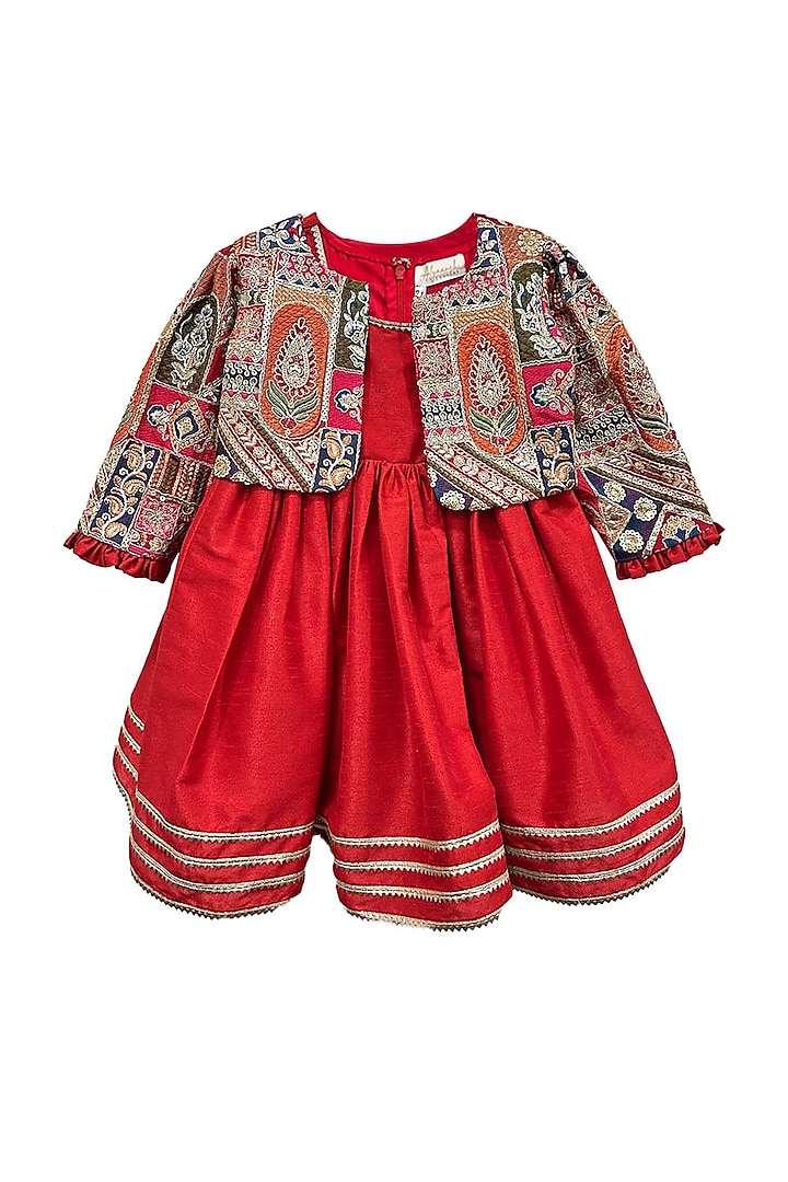 Red Silk Jacket Dress For Girls by Alyaansh Couture at Pernia's Pop Up Shop