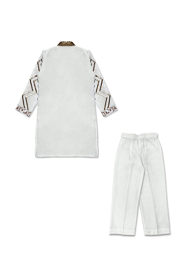White Silk Embroidered Kurta Set For Boys by Alyaansh Couture at Pernia's Pop Up Shop