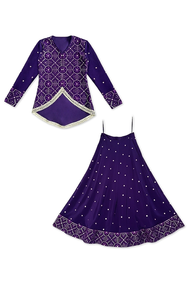 Purple Crepe Embroidered Lehenga Set For Girls by Alyaansh Couture at Pernia's Pop Up Shop