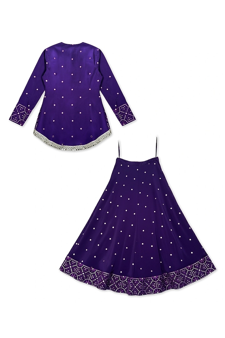 Purple Crepe Embroidered Lehenga Set For Girls by Alyaansh Couture at Pernia's Pop Up Shop