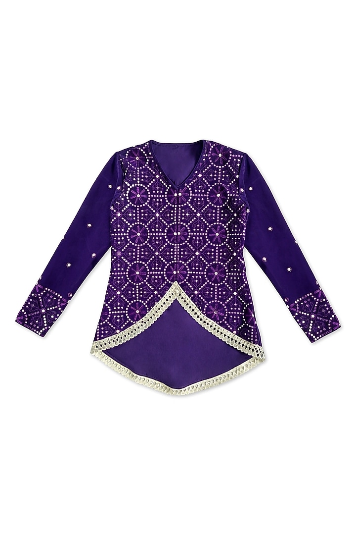 Purple Crepe Embroidered Lehenga Set For Girls by Alyaansh Couture at Pernia's Pop Up Shop