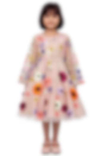 Pink Net Printed & Embroidered Dress For Girls by Alyaansh Couture at Pernia's Pop Up Shop
