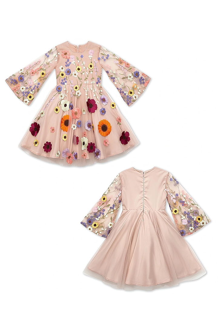 Pink Net Printed & Embroidered Dress For Girls by Alyaansh Couture at Pernia's Pop Up Shop