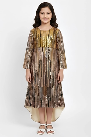 Multi-Colored Net Sequins Embroidered Gown For Girls by Alyaansh Couture