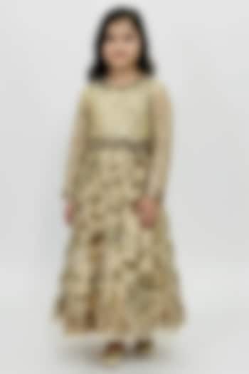 Beige Net Embroidered Gown For Girls by Alyaansh Couture at Pernia's Pop Up Shop
