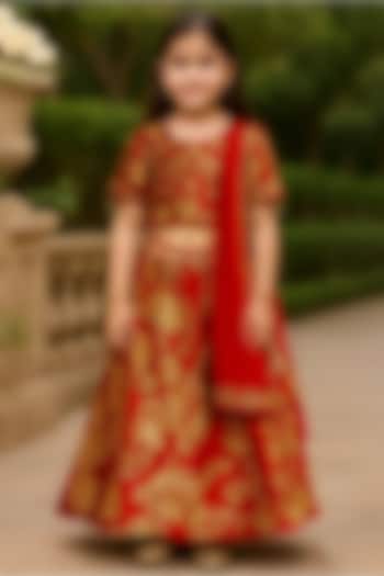 Red Silk Embroidered Lehenga Set For Girls by Alyaansh Couture at Pernia's Pop Up Shop