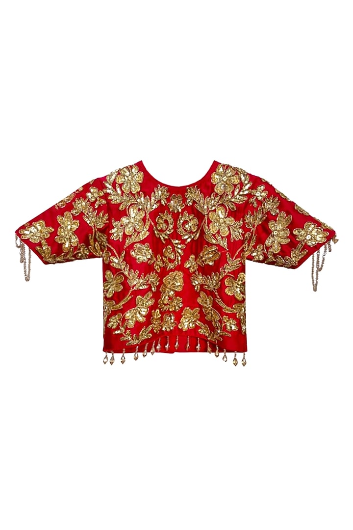 Red Silk Embroidered Lehenga Set For Girls by Alyaansh Couture at Pernia's Pop Up Shop
