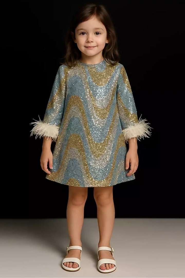 Multi-Colored Sequins Net Dress For Girls by Alyaansh Couture at Pernia's Pop Up Shop