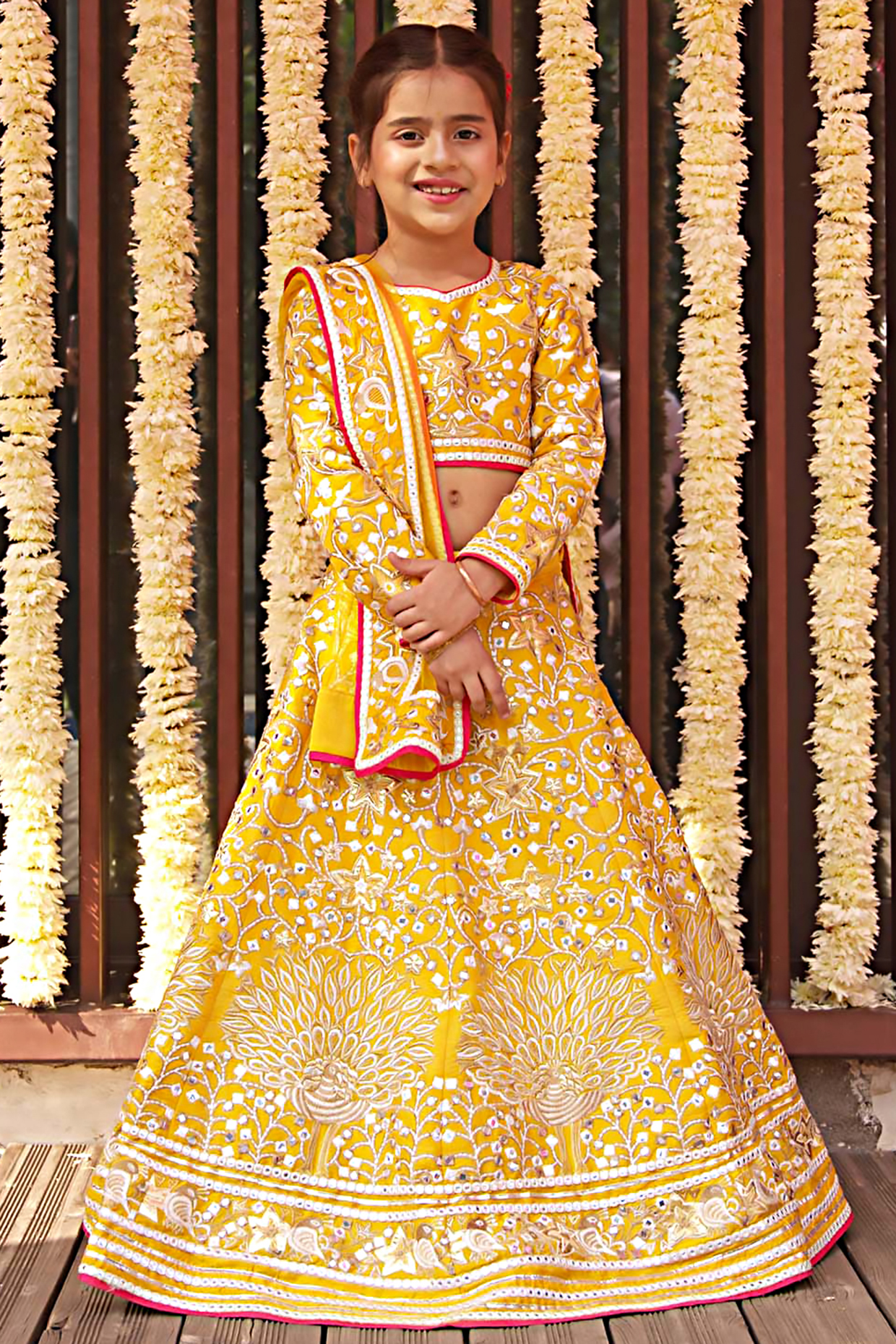 Yellow Raw Silk Embroidered Lehenga Set by Alyaansh Couture