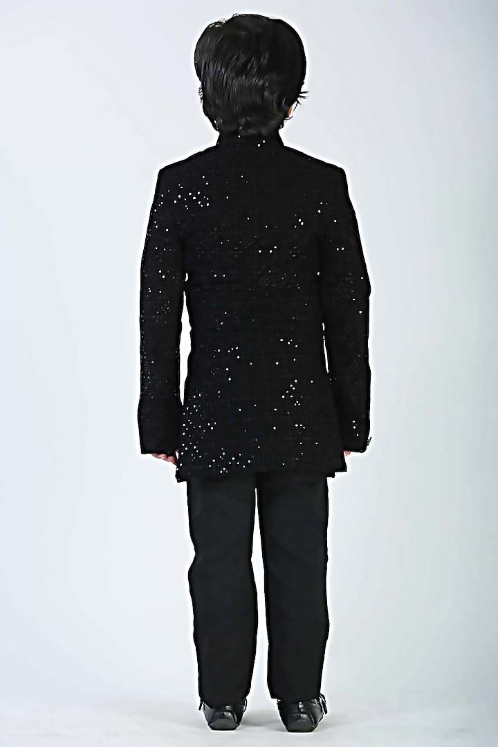 Black Sequins Embroidered Bandhgala Set For Boys by Alyaansh Couture at Pernia's Pop Up Shop