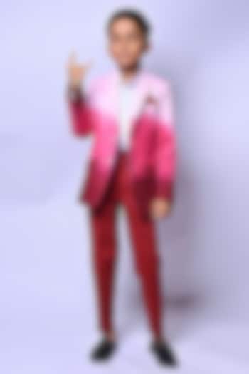 Pink & Red Cotton Ombre Blazer Set For Boys by Alyaansh Couture