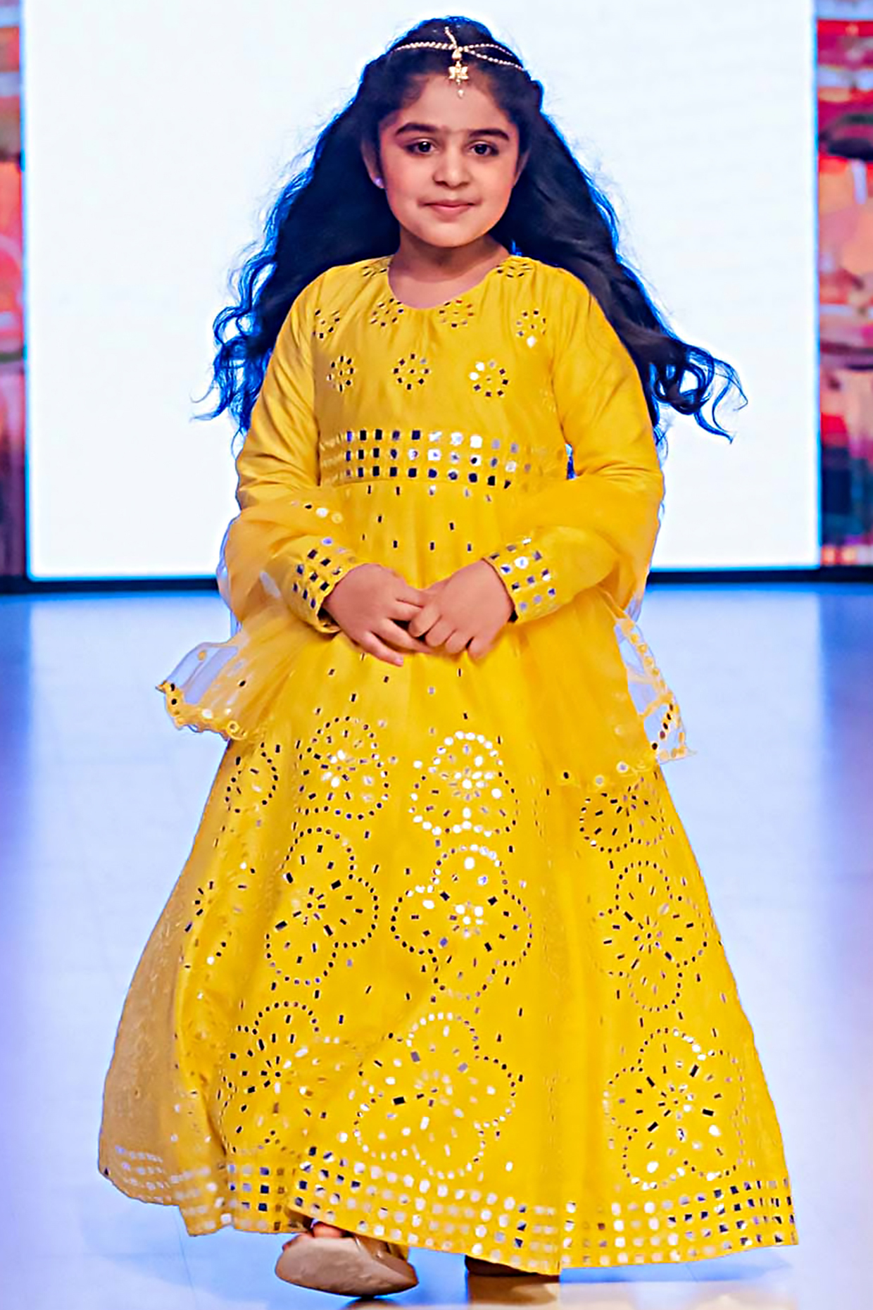 Orange Raw Silk Embellished Anarkali Set For Girls by Alyaansh Couture