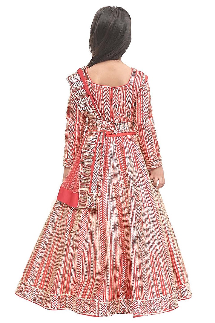 Red Georgette Sequins Embroidered Lehenga Set For Girls by Alyaansh Couture at Pernia's Pop Up Shop