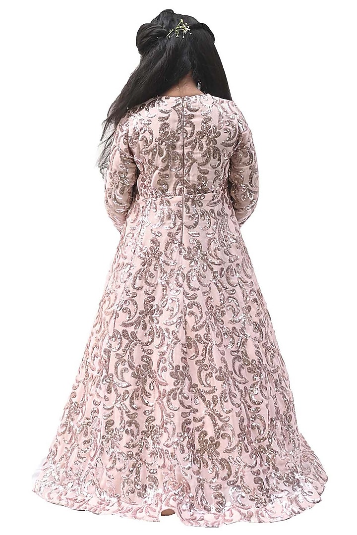 Soft Pink Georgette Sequins Embroidered Gown For Girls by Alyaansh Couture at Pernia's Pop Up Shop